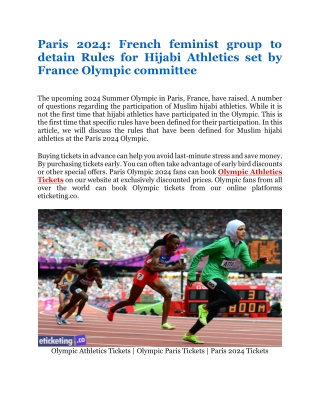 Paris 2024 French feminist group to detain Rules for Hijabi Athletics set by France Olympic committee