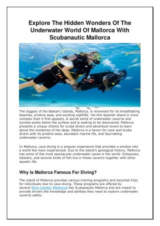 Explore The Hidden Wonders Of The Underwater World Of Mallorca With Scubanautic Mallorca