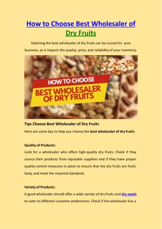 How to Choose Best Wholesaler of Dry Fruits?