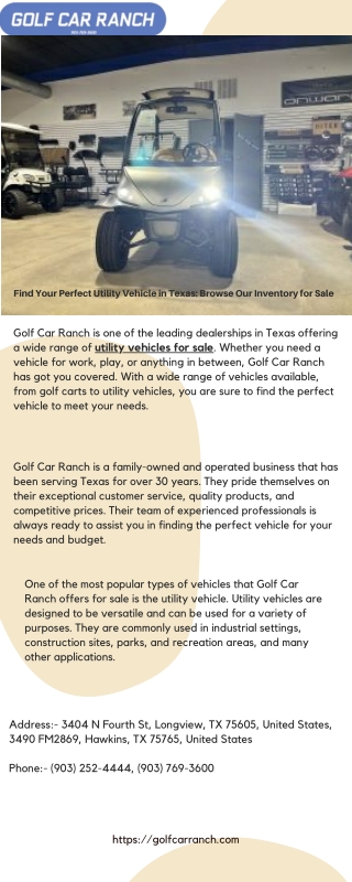 Find Your Perfect Utility Vehicle in Texas: Browse Our Inventory for Sale