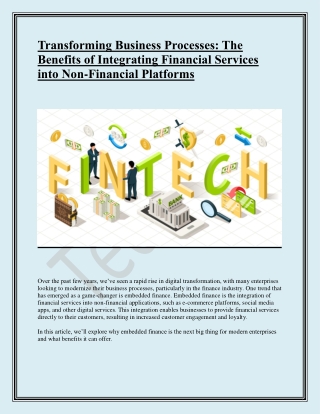 Transforming Business Processes-The Benefits of Integrating Financial Services into Non-Financial Platforms