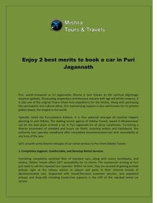 Enjoy 2 best merits to book a car in Puri Jagannath