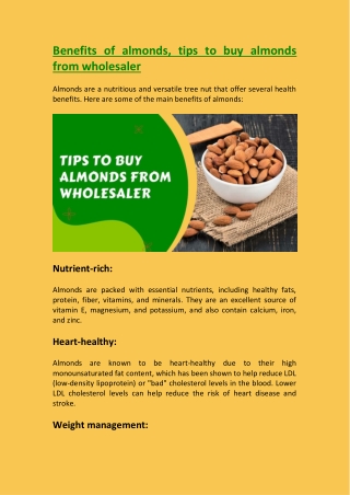 Benefits of almonds, tips to buy almonds from wholesaler