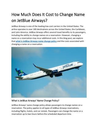 How Much Does It Cost to Change Name on JetBlue Airways