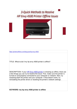 What to do if my hp envy 4500 printer is offline?