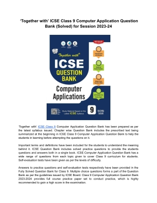 ‘Together with’ ICSE Class 9 Computer Application Question Bank (Solved) for Session 2023-24