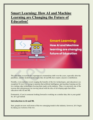 Smart Learning-How AI and Machine Learning are Changing the Future of Education