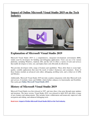 Impact of Online Microsoft Visual Studio 2019 on the Tech Industry