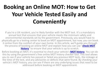 Booking an Online MOT How to Get Your Vehicle Tested Easily and Conveniently