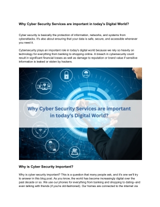 Why Cyber Security Services are important in today's Digital World?