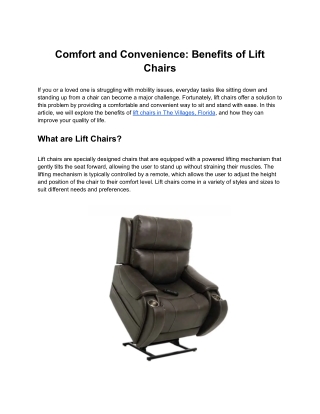 Comfort and Convenience: Benefits of Lift Chairs