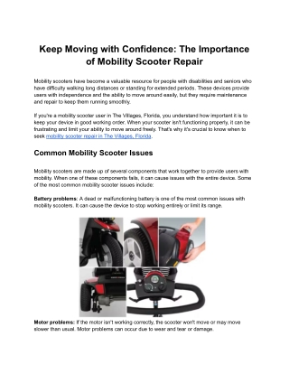 Keep Moving with Confidence: The Importance of Mobility Scooter Repair