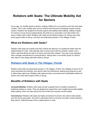 Rollators with Seats: The Ultimate Mobility Aid for Seniors