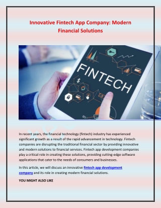 Innovative Fintech App Company - Modern Financial Solutions