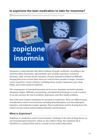 Is zopiclone the best medication to take for insomnia