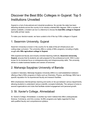 Discover the Best BSc Colleges in Gujarat: Top 5 Institutions Unveiled