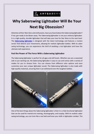 Why Saberswing Lightsaber Will Be Your Next Big Obsession?