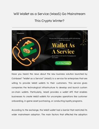 Will Wallet as a Service (WaaS) Go Mainstream This Crypto Winter?