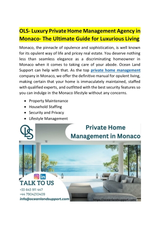 OLS- Luxury Private Home Management Agency in Monaco- The Ultimate Guide for Lux