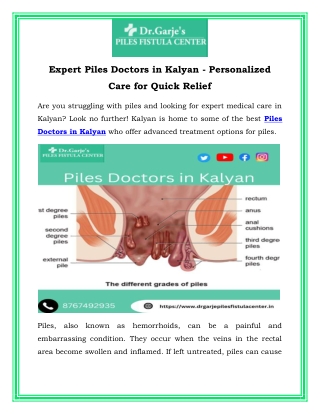 Expert Piles Doctors in Kalyan Personalized Care for Quick Relief