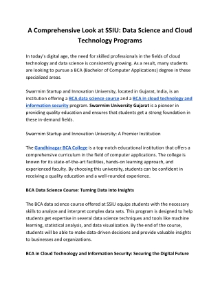 A Comprehensive Look at SSIU - Data Science and Cloud Technology Programs