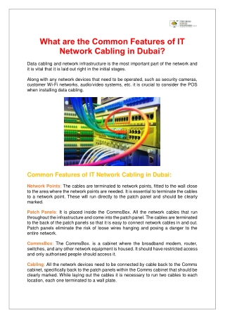 What are the Common Features of IT Network Cabling in Dubai