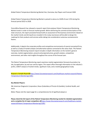 Global Patient Temperature Monitoring Market Size, Overview, Key Players and Forecast 2028