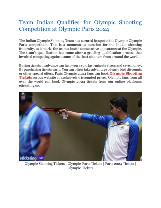 Team Indian Qualifies for Olympic Shooting Competition at Olympic Paris 2024