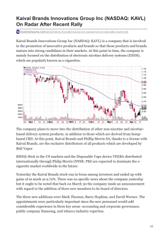 Kaival Brands Innovations Group Inc (NASDAQ- KAVL) On Radar After Recent Rally