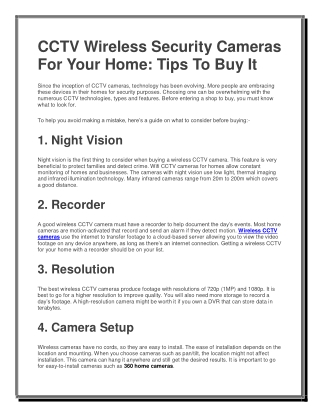 CCTV Wireless Security Cameras For Your Home - Tips To Buy It