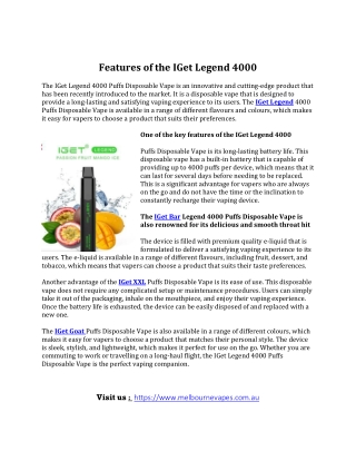 Features of the IGet Legend 4000