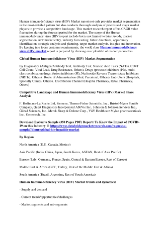 Human immunodeficiency virus (HIV) Market