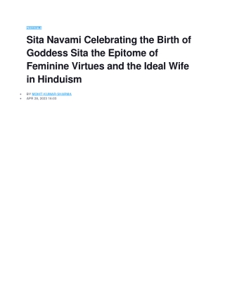 Sita Navami Celebrating the Birth of Goddess Sita the Epitome of Feminine Virtues and the Ideal Wife in Hinduism