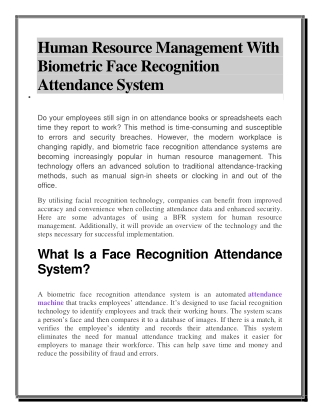 Human Resource Management With Biometric Face Recognition Attendance System