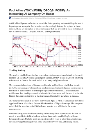 Fobi AI Inc (TSX.V-FOBI) (OTCQB- FOBIF)- An Interesting AI Company On Radar