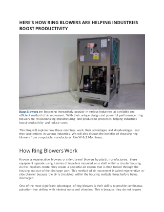 HERE’S HOW RING BLOWERS ARE HELPING INDUSTRIES BOOST PRODUCTIVITY