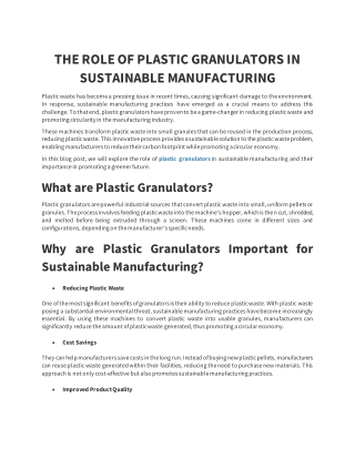 THE ROLE OF PLASTIC GRANULATORS IN SUSTAINABLE MANUFACTURING