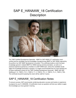 SAP E_HANAAW_18 Certification Description