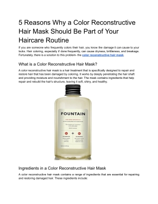 5 Reasons Why a Color Reconstructive Hair Mask Should Be Part of Your Haircare Routine
