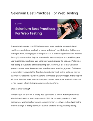 Selenium Best Practices For Web Testing