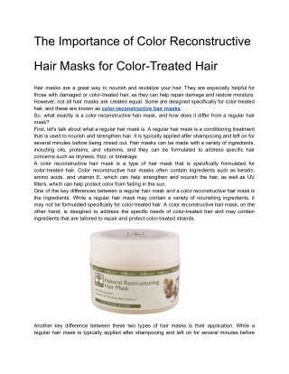 The Importance of Color Reconstructive Hair Masks for Color-Treated Hair