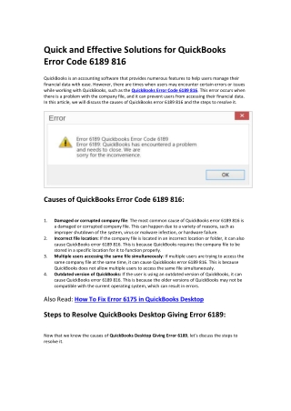 Quick and Effective Solutions for QuickBooks Error Code 6189 816