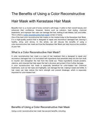 The Benefits of Using a Color Reconstructive Hair Mask with Kerastase Hair Mask