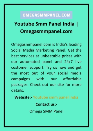 Youtube Smm Panel India  Omegasmmpanel