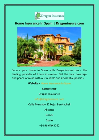 Home Insurance In Spain  Dragoninsure