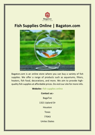 Fish Supplies Online  Bagaton