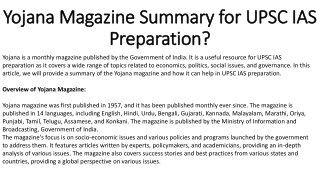 Yojana Magazine Summary for UPSC IAS Preparation