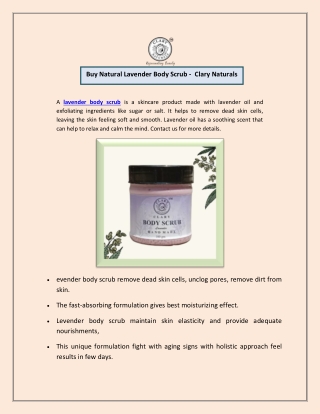 Buy Natural Lavender Body Scrub -  Clary Naturals