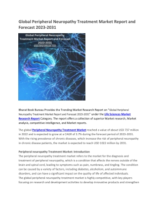 Global Peripheral Neuropathy Treatment Market Report and Forecast 2023-2031