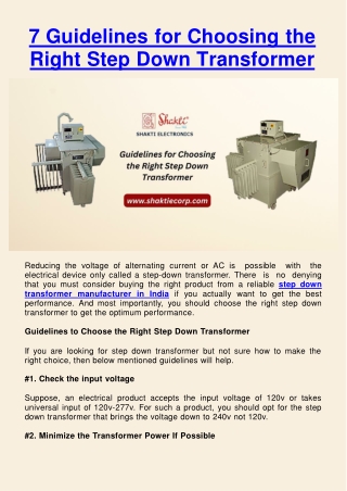 7 Guidelines for Choosing the Right Step Down Transformer